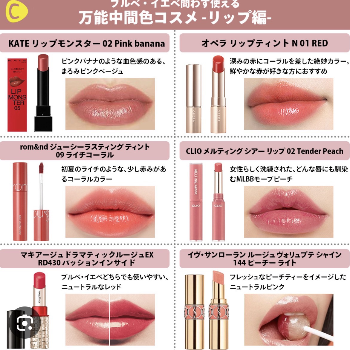 万能中間色コスメ リップ編